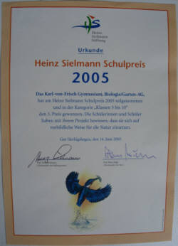 Urkunde "Heinz-Sielmann-Schulpreis"