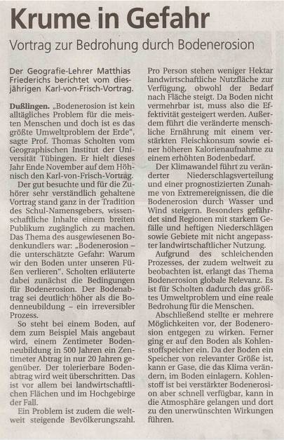 Bericht im Schwäbischen Tagblatt am 30.11.2013